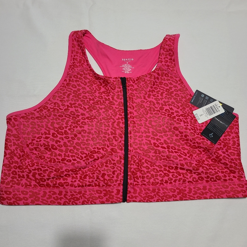 NWT Torrid Woman Pink Leopard Print Racerback Zip Up Sports Bra sz 5X